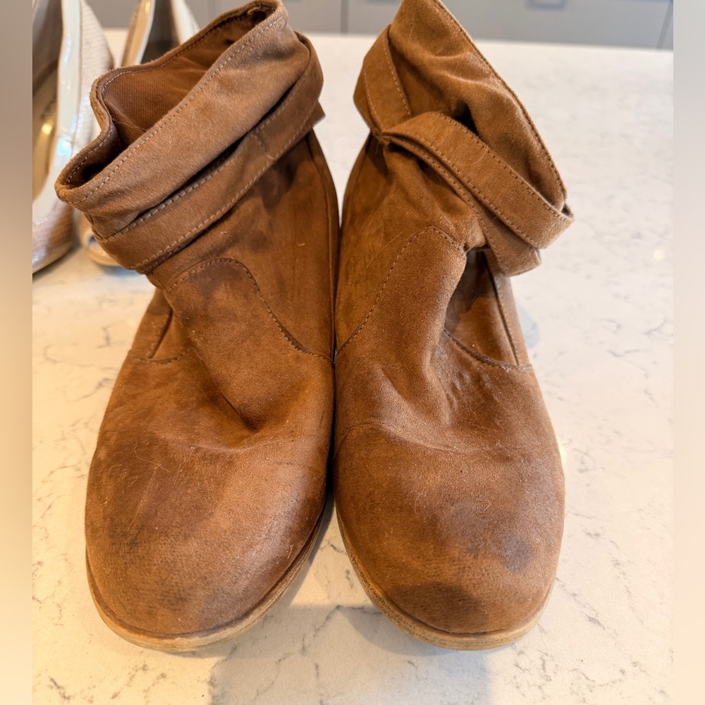Payless Faux Suede.Tan Ankle Booties. Size 8.
